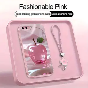 Luxury Crystal Apple Metallic Phone Case with Lanyard for iPhone 8 Plus--975