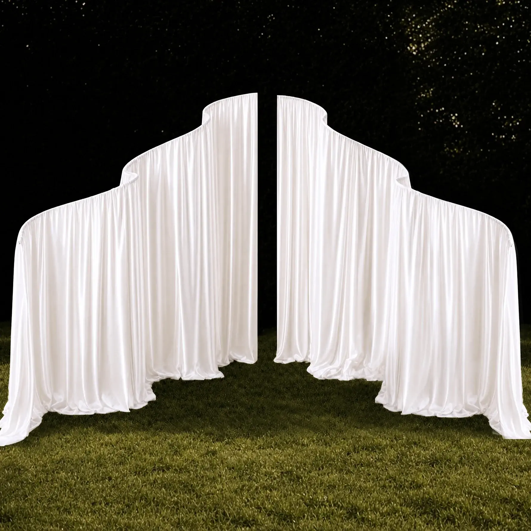 A9136 Metal Wave-Shape Arch Backdrop Flower Stand with Cloth, Outdoor Wedding Party Decoration (Home Decor Supplies)