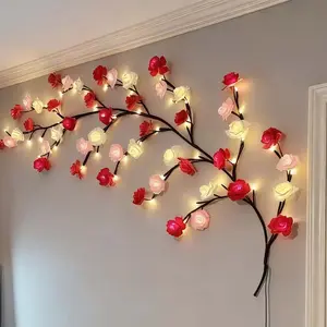 Rose Flower Branch LED Light 1.8m 96 LED 8 Modes Willow Vine Light USB Plug In Creative Wall Decor Light for Home Bedroom Christmas