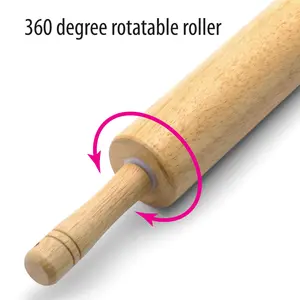 Classic Wood Rolling Pin, 18-Inch Hardwood Dough Roller for Baking Pizza, Pies, Pastry and Cookies, Ergonomic Handles, Kitchen Essential