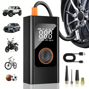 Portable Tire Inflator with Digital Pressure Gauge & LED Light, 150PSI Air Pump for Cars, Motorcycles, Bikes, Balls, 3X Faster, Rechargeable Batteries, Cordless Design, USB Type-C Port, 4 Nozzles Included fast inflation Versatile Powersports Charger Autom