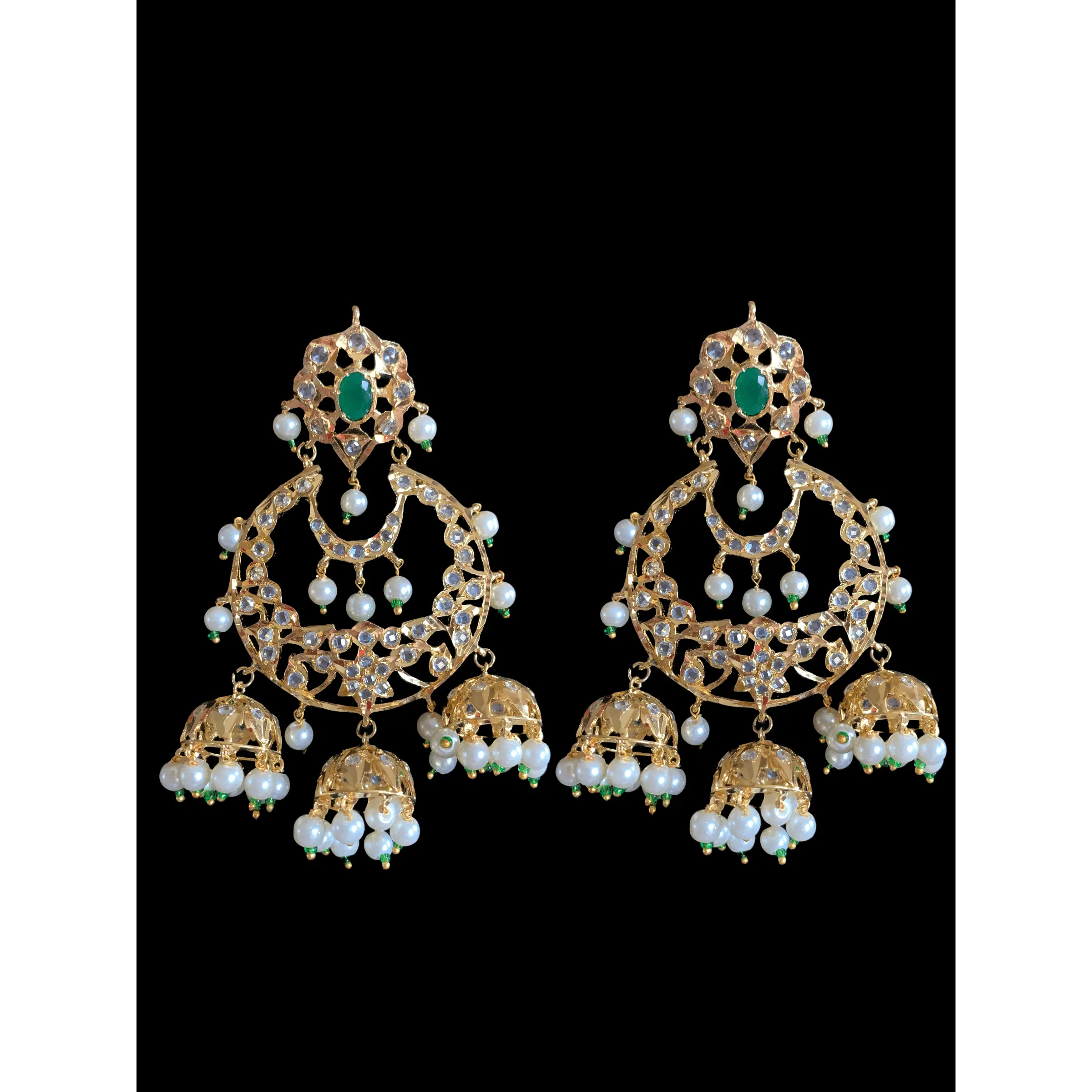 DER231 Heba Chandbali jhumka - green ( READY TO SHIP )