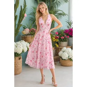 MILLIE Light Pink Millie Floral Halter Midi Dress