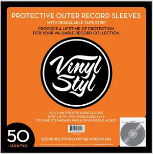 Vinyl Styl®VS-P-012  12 Inch Outer Record Sleeves - Resealable Flap - 50 Count (Clear)  [BAGS / SLEEVES] Audiophile