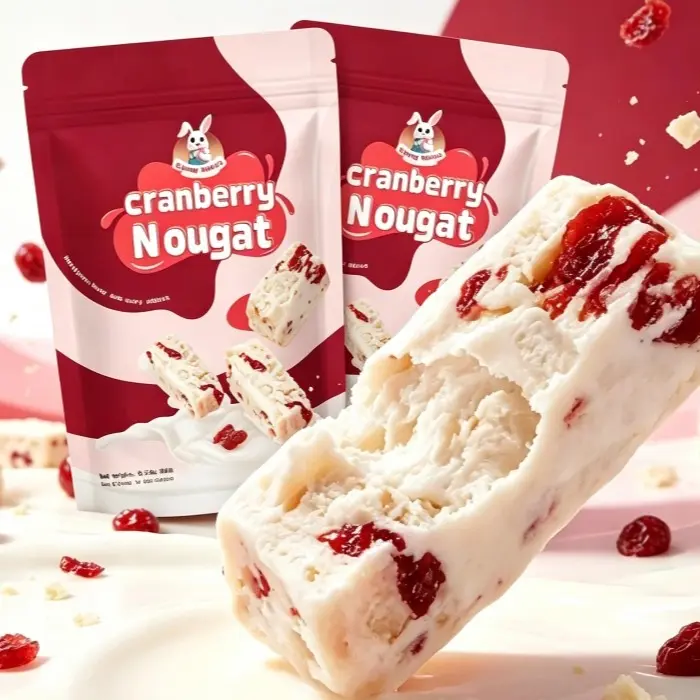 2-Pack Certified Organic GMO-Free Cranberry Nougat, Chewy Milk Candy with Dried Cranberries, Asian Sweet Snack, Portable Treats for Party & Travel real gummies, Whole Milk Powder ups flavor