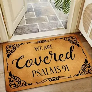 Letter Pattern Door Mat, We Are Covered Psalms 91 Print Non-slip Floor Mat, Decorative Mat for Home, Religious Doormat