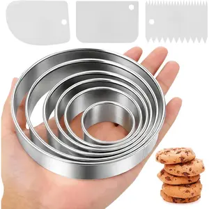 9 count Round Cookie  Set - Stainless Steel Biscuit Cutters(2,3,3.5,4,5,6Inch) with 3 Firm Plastic Dough Scrapers - Large Circle Cookie  for Baking Pastry, Donuts, Fondant & Brownies