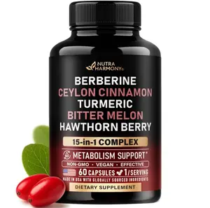 Berberine with Ceylon Cinnamon | Bitter Melon (Karela) | Apple Cider Vinegar | Hawthorn Berry | Citrus Bergamot | Turmeric - 15-in-1 Supplement for Heart Support, Metabolism & Energy - 60 Capsules