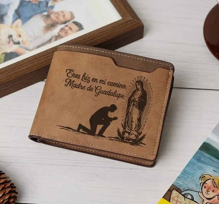 Eres Luz En Mi Camino Madre De Guadalupe Wallet, Catholic Gift For Men, Virgen De Guadalupe Bifold Wallet, Mens Wallet