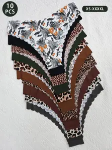 Women's Leopard & Solid Color Floral Triangle Shorts, Comfortable Seamless One-Piece V-Neck Design, Sporty Fitted Waistband, All Seasons Wear