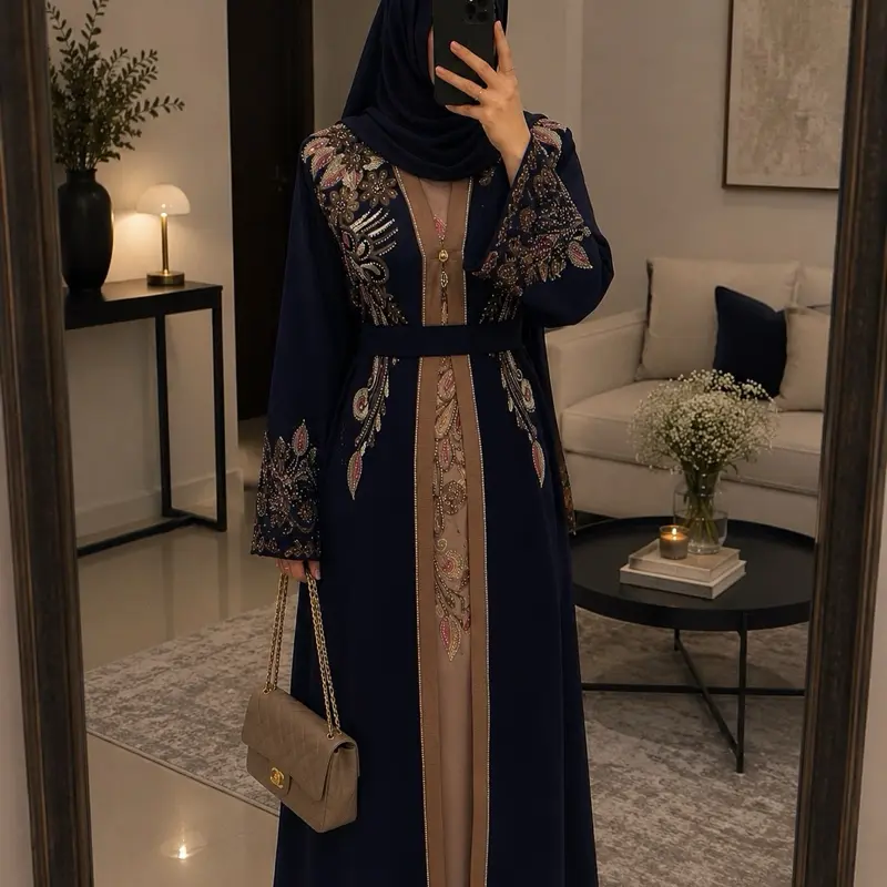 #75 Dubai luxury 1-piece abaya with matching hijab and belt