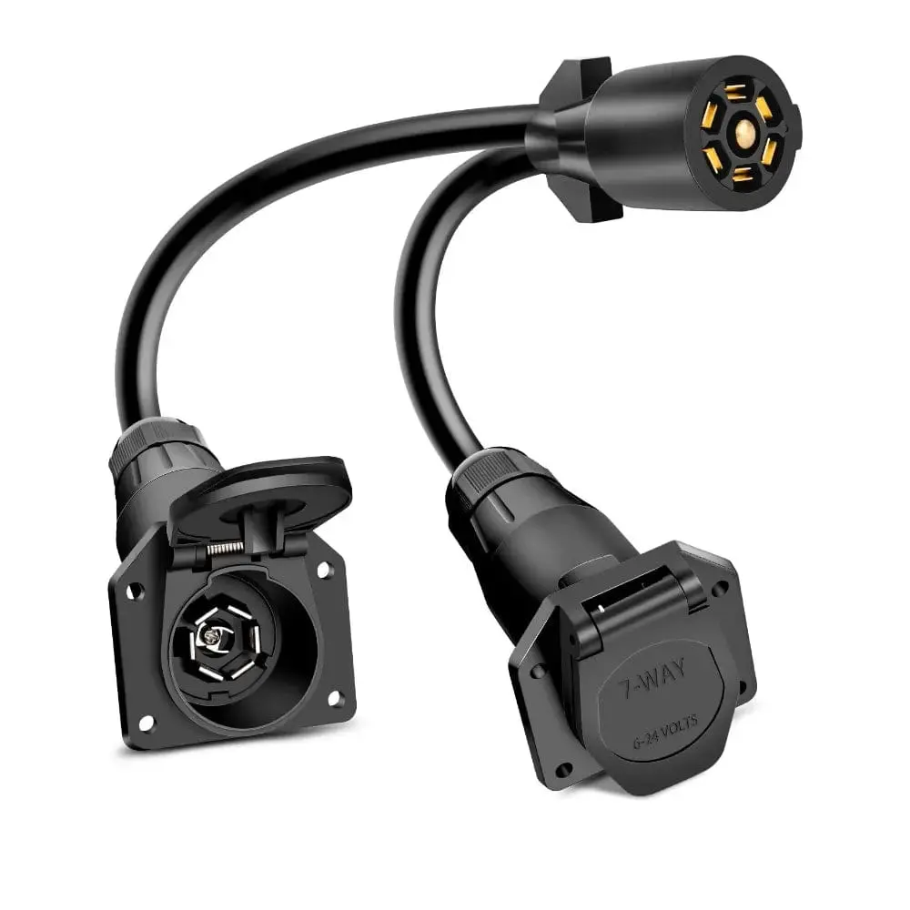 Nilight 7-Way Y Splitter Adapter Wiring Harness for Trucks, Camper RV Accessories - 12V Power, Plug-and-Play, Spring-Loaded Cover, Double-Prong Hold, Copper Wires, PVC&Plastic Construction, Dual Trailer Light Compatibility