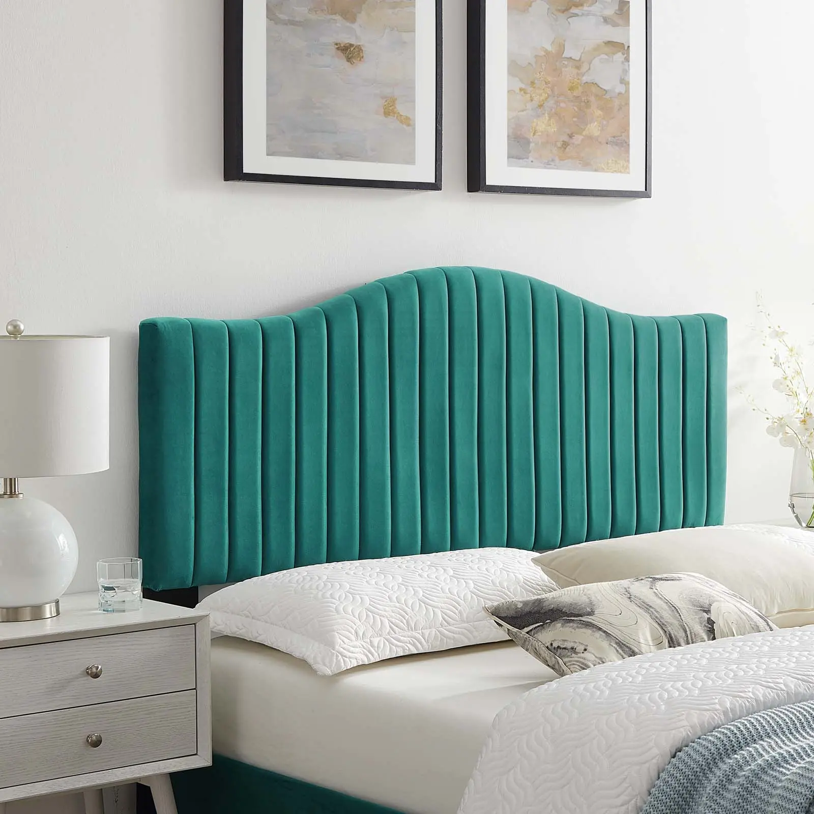 Modway Brielle Channel-Tufted Performance Velvet Twin Adjustable Art Deco Headboard, Teal, Adjustable Headboard, Art Deco Headboards
