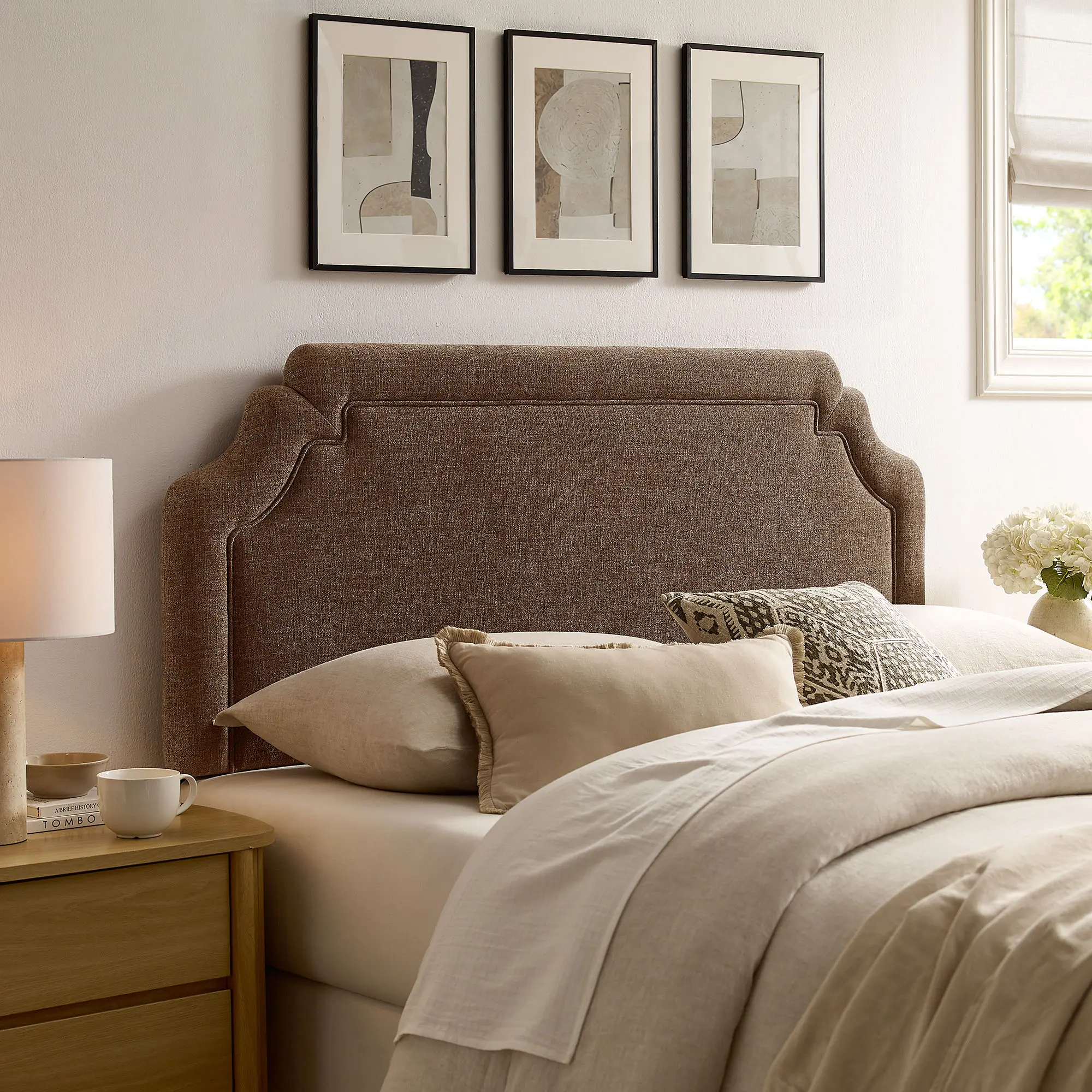 Magnolia Upholstered Fabric Full Size Headboard in Mocha
