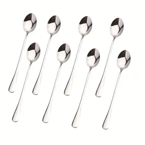 8pcs, Stainless Steel Long Handle Ice Tea Spoon, Coffee Spoon, Ice Cream Stirring Spoon, Kitchen Accessories, Home Bar Accessories