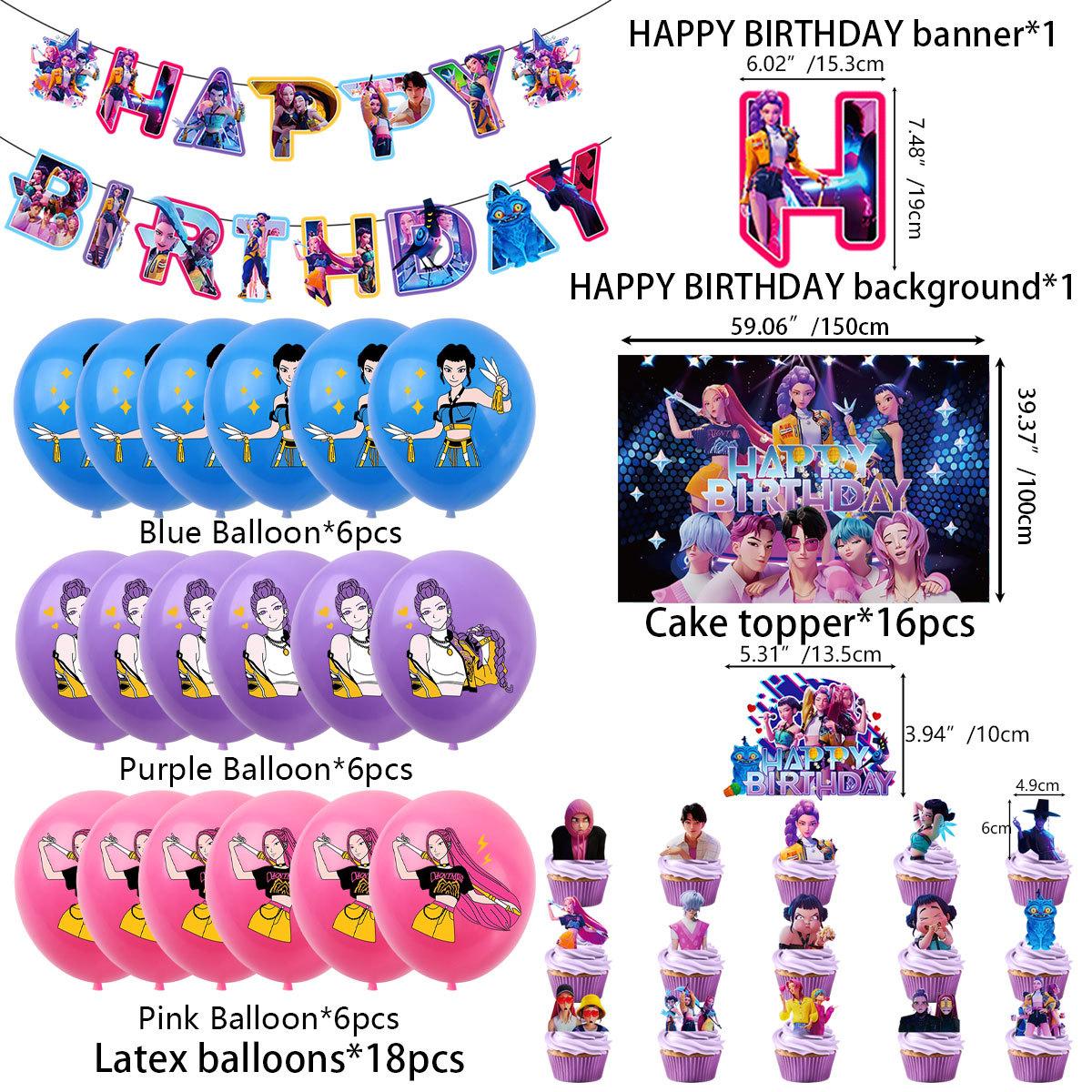Complete Kpop Anime Party Kit - Demon Hunter Theme Backdrop, Balloons & Cake Toppers, Epic Birthday Decor for Fans & Teens