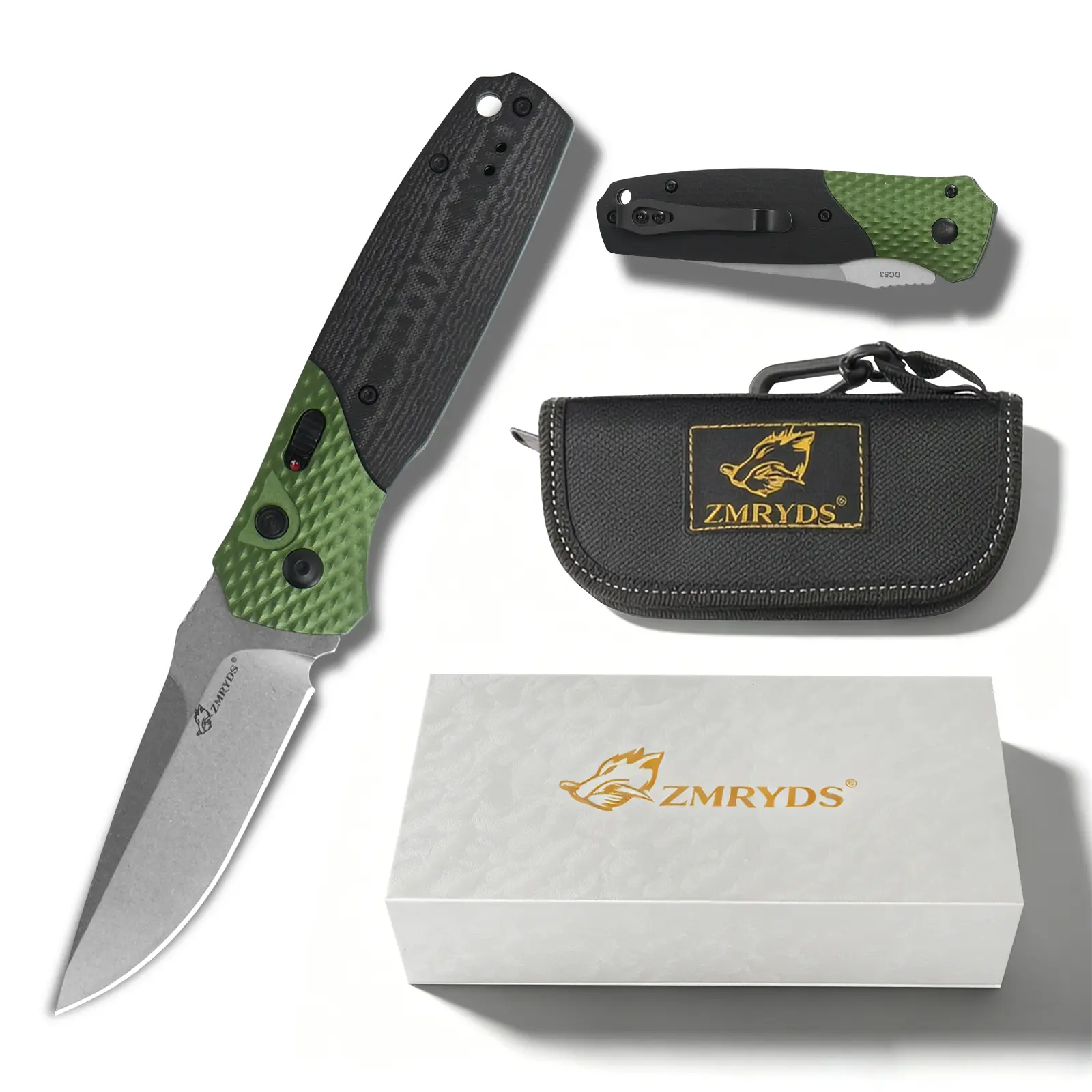 ZMRYDS FD9003 Folding Pocket Knife DC53 Steel Blade HRC60-62 G10 Anti-Slip Handle EDC Everyday Carry Tool 8.15 Inch Total Length Portable Outdoor Knife for Camping Hiking Fishing Survival