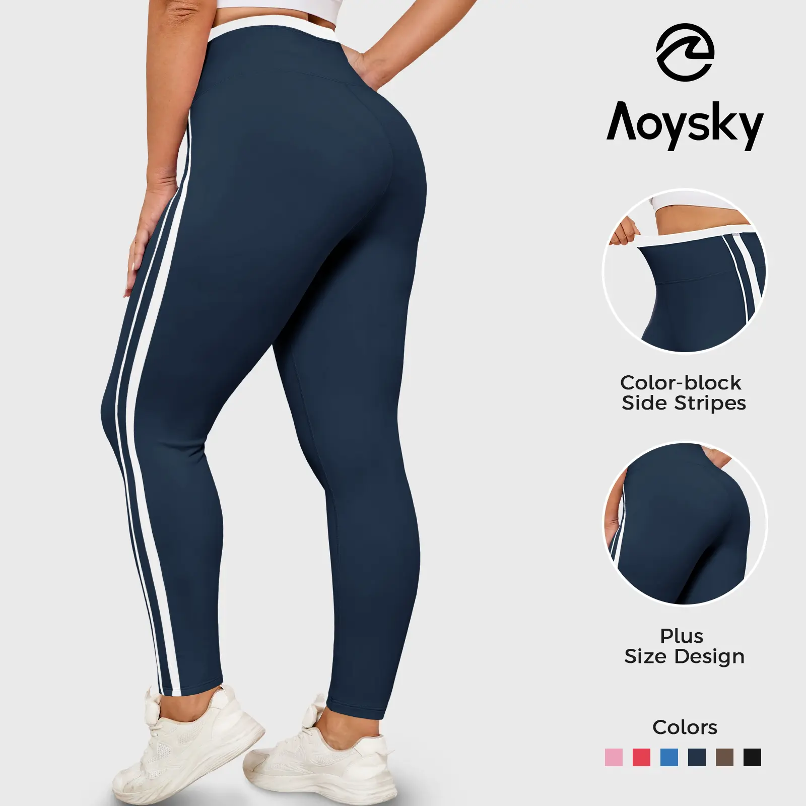 Aoysky Women's Plus Size High-Waist Contour Skinny Leggings (XL-5XL) - Contrast Trim, Poly-Cotton, Stretchy Breathable Elastic, Fitness Yoga Leggings, Tummy Control, Athleisure Wear, Womens Fitness Gym Workout Outfit Inspo Pants, All Seasons Basics, Tummy