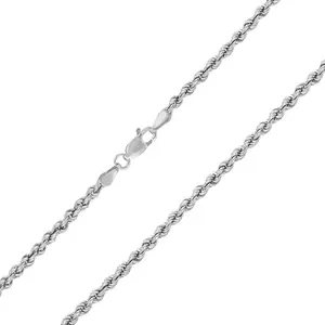 Solid 925 Sterling Silver 1.5mm Rope Chain with Lobster Lock with Diamond Cut