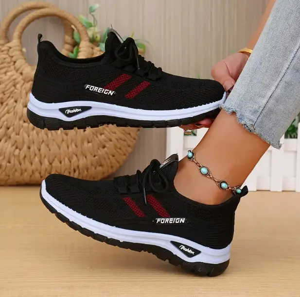 Women's Lightweight Breathable Fly Knit Slip-On Casual Trainers - Women's Shoes with Cushioned Shock Absorption, Non-Slip Rubber Sole, No-Tie Easy On/Off for Daily Wear, Office Commute, Shoes For Women