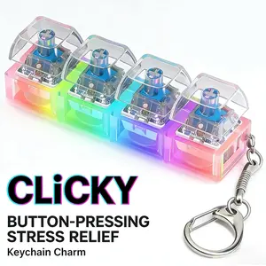Transparent 4-in-1 Keyboard Fidget Clicker Keychain Translucent Glow Anxiety Fidgets Stress-Relieving Decompression Tool