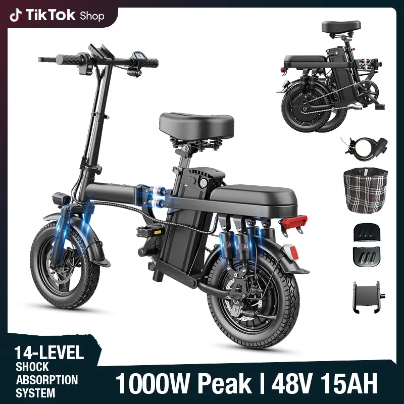 Adult Electric Folding City Commuter Ebike - 500W Motor, 48V 15Ah Battery, 45Km Range, 14-Level Shock Absorption Suspension, UL2849 Certified Commuter Folding Suspension Ebike