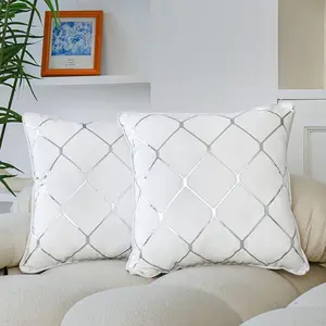Throw Pillow Covers, Pack of 2 Soft  Decorative Cushion Covers for Couch Sofa  Decoration, White, 18x18 Inch