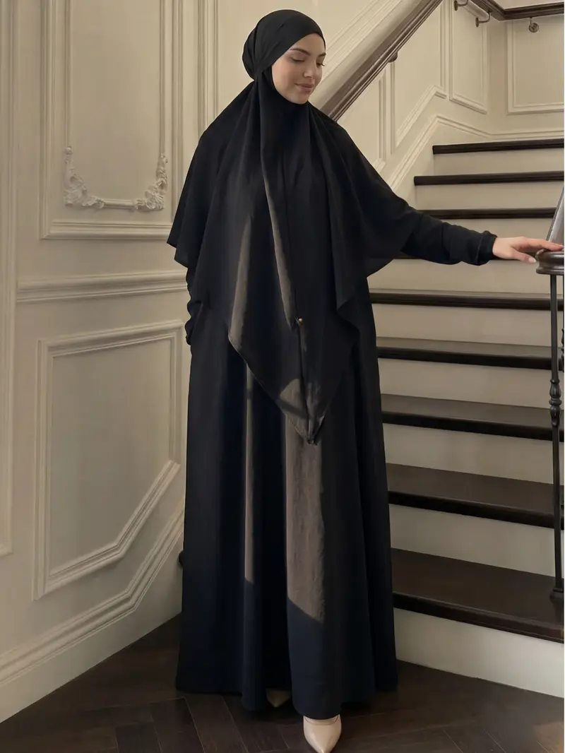 CL05 Abaya Hijab 2pics set, Muslim dress, hijab, solid color, simple and casual, crepe Khimar suit Maxi