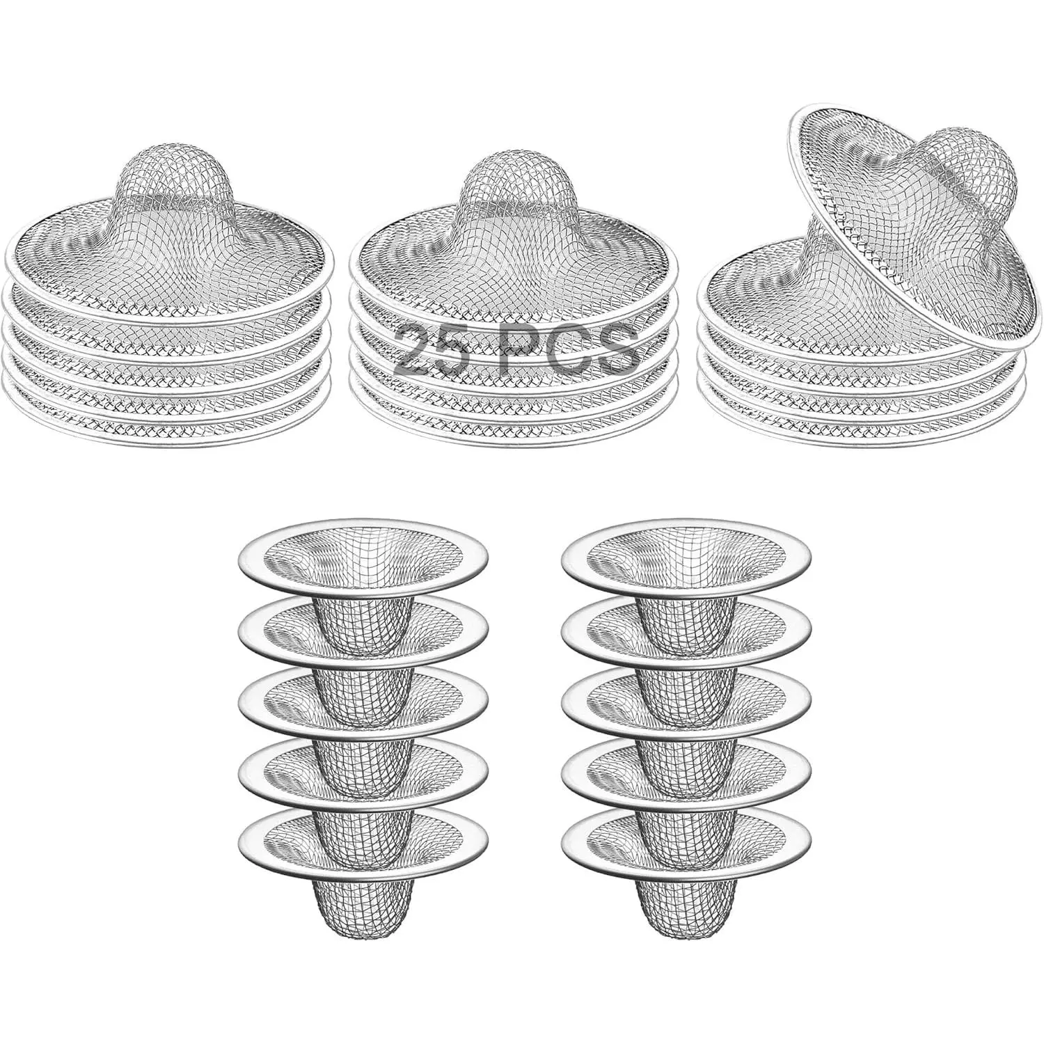 25 count Bathroom Mesh Sink Drain Strainer, 2.75" & 2.125'' Stainless Steel Slop Basket Filter , Mesh Tub Strainer Bathtub Drain Filter Screen for Bathroom Bathtub Laundry Lavatory Balcony RV Utility