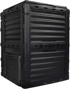 80 Gallon (300L) Large Capacity Static Compost Bin - Sturdy Outdoor Waste Composter with Easy-Access Hatch, Efficient Aeration System for Fast Organic Fertilizer Creation, Black