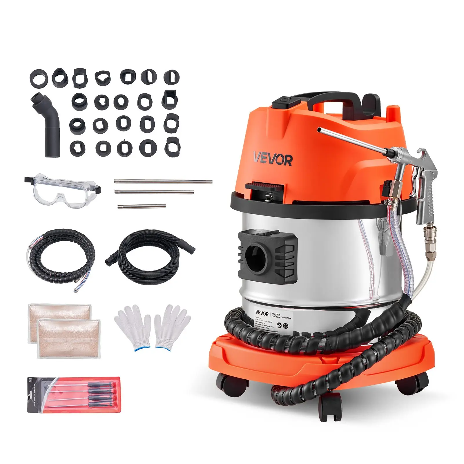 VEVOR Walnut Blaster Kit, 1200W Highly Efficient Cleaning Engine Cleaner with Built-in Vacuum, Extension Nozzle Gun, 5.5lbs Walnut Shells, 13L Capacity for Intake Parts Carbon Cleaning to Extend Engine Life
