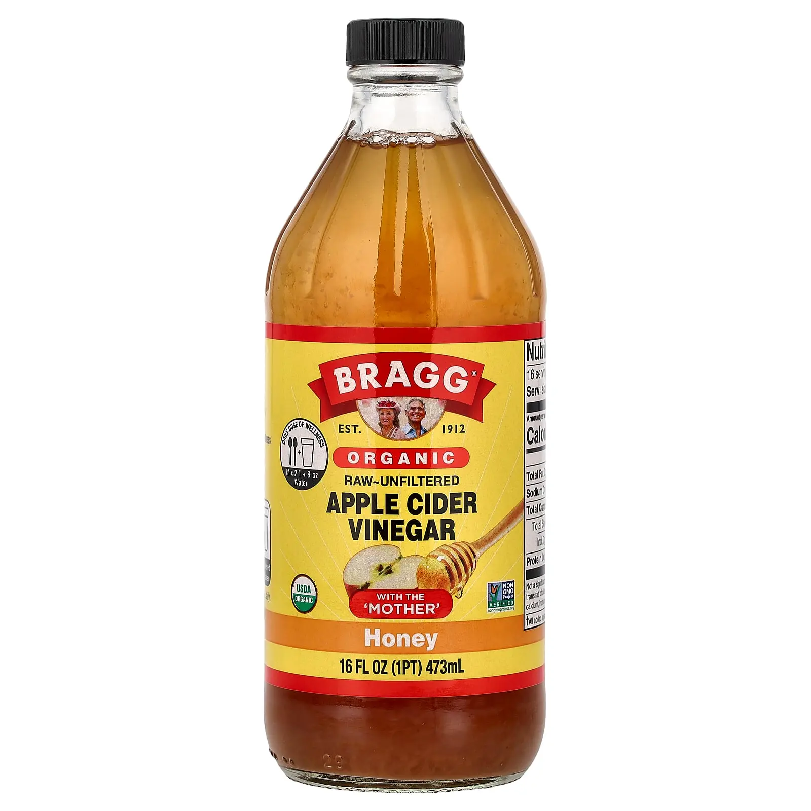 Bragg Organic Apple Cider Vinegar With The 'Mother', Honey, 16 fl oz (473 ml)
