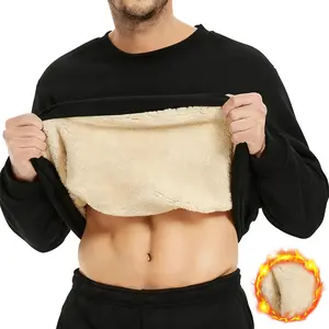 Men's crew neck fleece sweater, warm and comfortable, suitable for autumn and winter sports and casual wear, men's hooded sweatshirt with long sleeves, fleece jacket with wool blend imitation lambswool