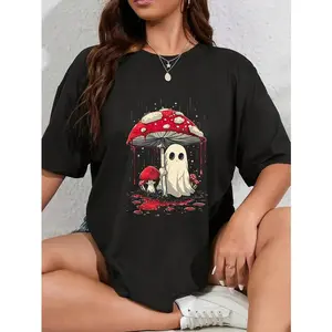 100% Cotton Unisex Cottagecore Halloween Shirt Ghost Mushroom Spooky T-Shirt