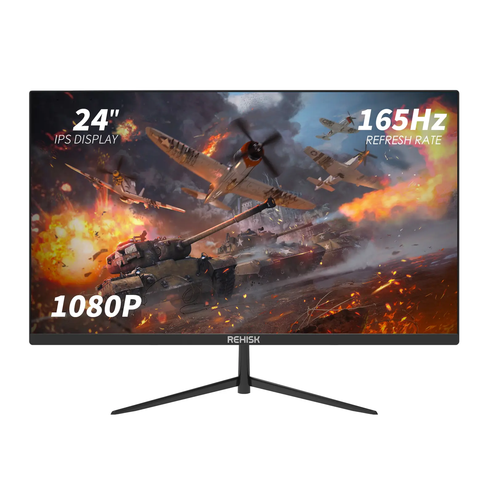 ReHisk 24'' Full HD 1080P IPS Display Gaming Monitor - 165Hz Refresh Rate, Blue Light Reduction, Borderless Design, HDMI/VGA/DP Connectivity, VESA Mount Compatible, FreeSync, Built-in Speakers
