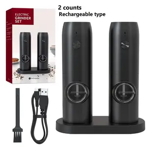 Rechargeable Electric Salt and Pepper Mill Set, Automatic Salt and Pepper Mill with LED Light, One Handed Operation Salt Mill Pepper Mill with USB Type-C Cable, Gift