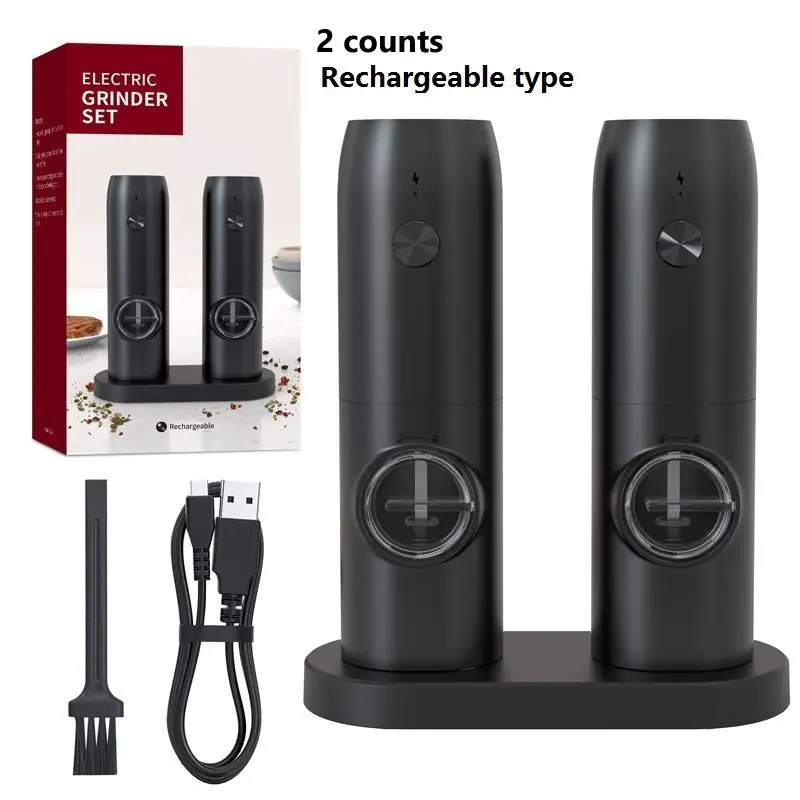Rechargeable Electric Salt and Pepper Mill Set, Automatic Salt and Pepper Mill with LED Light, One Handed Operation Salt Mill Pepper Mill with USB Type-C Cable, Gift Kitchenware Kitchen Gadgets