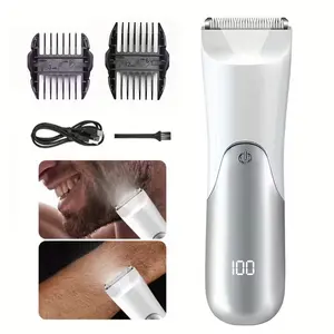 Multifunctional rechargeable electric trimmer with battery display and LED light, designed for precision grooming of intimate areas, body hair, and even haircuts — gentle on skin, the all-in-one home grooming essential for both men and women.