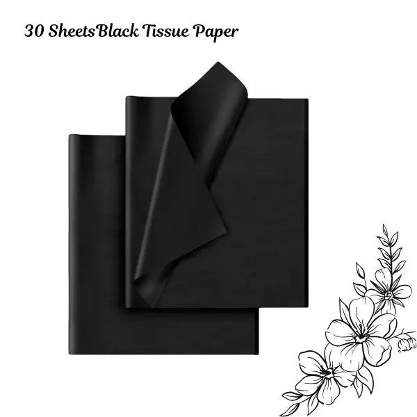 Sleek Rectangle Black Tissue Paper (30 Sheets) - Bouquet Wrapper, Elegant Packaging for Gift Bags, DIY Crafts, Art Deco Festive & Party Supplies (Birthday, Wedding, Christmas), Floral