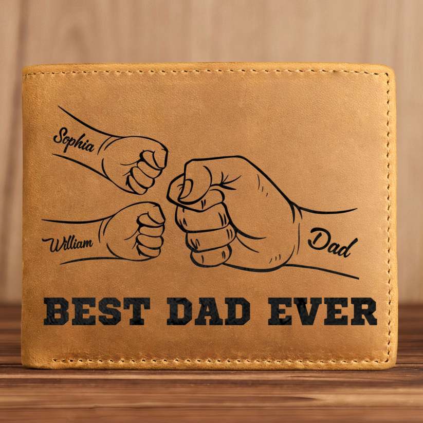 Personalized gift from the best dad to the father, personalized fist leather wallet
