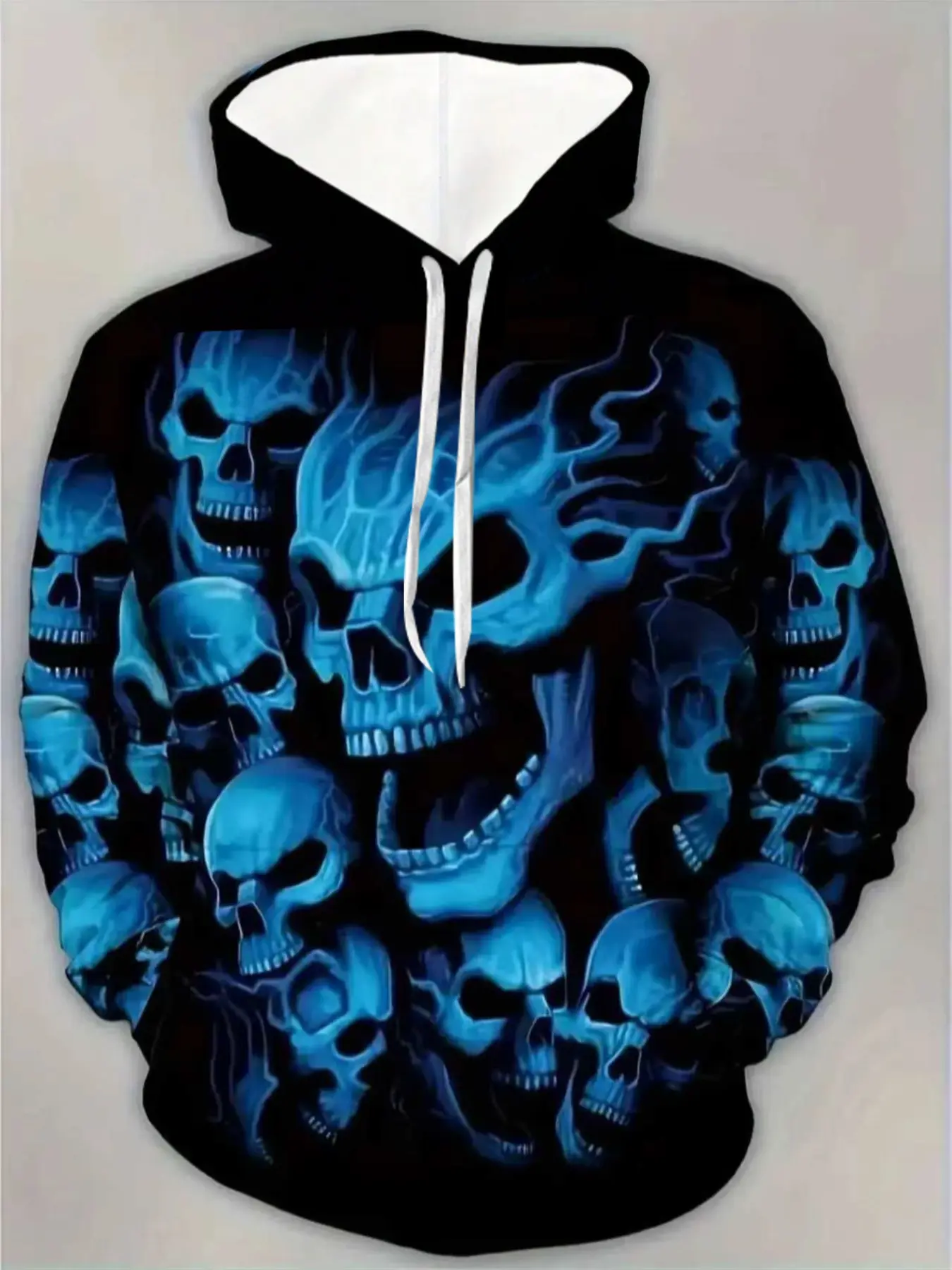 Men's Skull Flame Print Gothic Style Hoodie Casual Fitted Pullover with Pockets, Comfortable Streetwear for All Seasons Casual Streetwear Sweatshirt Graphic Hoodie Sweatshirt