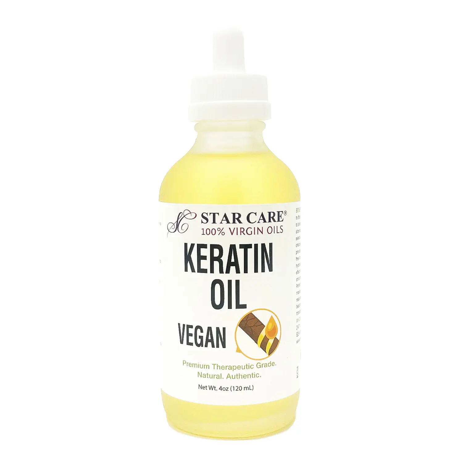 Starcare Vegan Keratin Oil Haircare Serum - Plant-Based Natural Haircare Intense Repair Treatment for All Hair Types, Color & Chemically Treated Hair, Nourishing Moisture, Lightweight, 4oz (120ml), Moisturizing