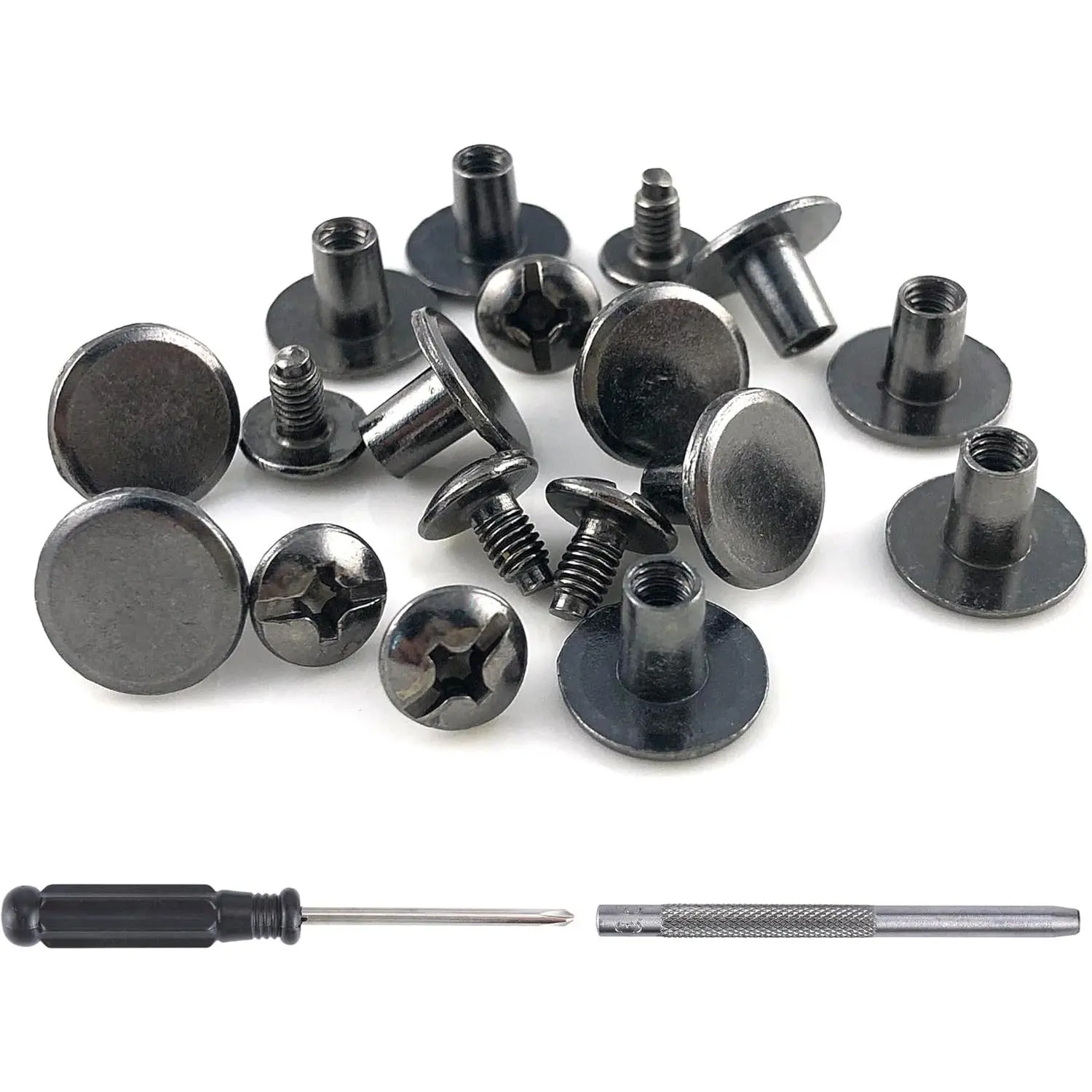 150 Sets 8MM Chicago Screws Leather Rivets for Fabric Chicago Binding Screws Buttons Metal Studs Rivets for Decorate and Repair Belts Bags Shoes Purse   Leather Craft (-Metal)