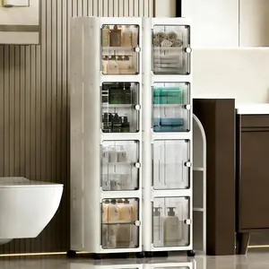 Narrow Gap Storage Organizer with Magnetic Door & Wheels – Foldable, Dustproof & Moistureproof Slim Storage for Bathroom Kitchen