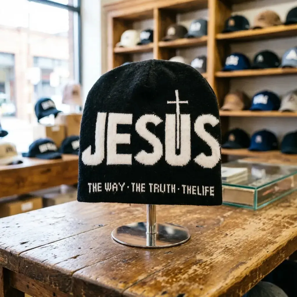 Unisex Y2K Letter Jacquard Knit Beanie Hat, Cross Print Heart Design Soft Stretch Winter Cap, Heat Retain Warm Streetwear Headwear for Outdoor Sports, Daily Cold Weather Casual Outfits