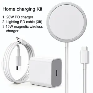 3-In-1 15W Magnetic Wireless Charger, 20W Fast Charging Block, Lightning Cable, Cellphone, Compatible with for iPhone 17 / 16 Pro Max/16Pro/15 Pro/16/15/14/13/12/Plus/AirPods 3/2/Pro 2