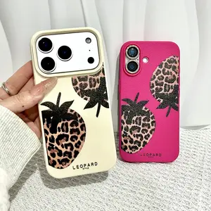 Leopard-print strawberry case for iPhone 17/16/15/14/13 /12/11,Pro Max. Shockproof and drop-resistant phone case-the perfect gift for girls.i̇phone 17 pro max cases/iphone 17 pro phone cases/iphone 16 pro max case.