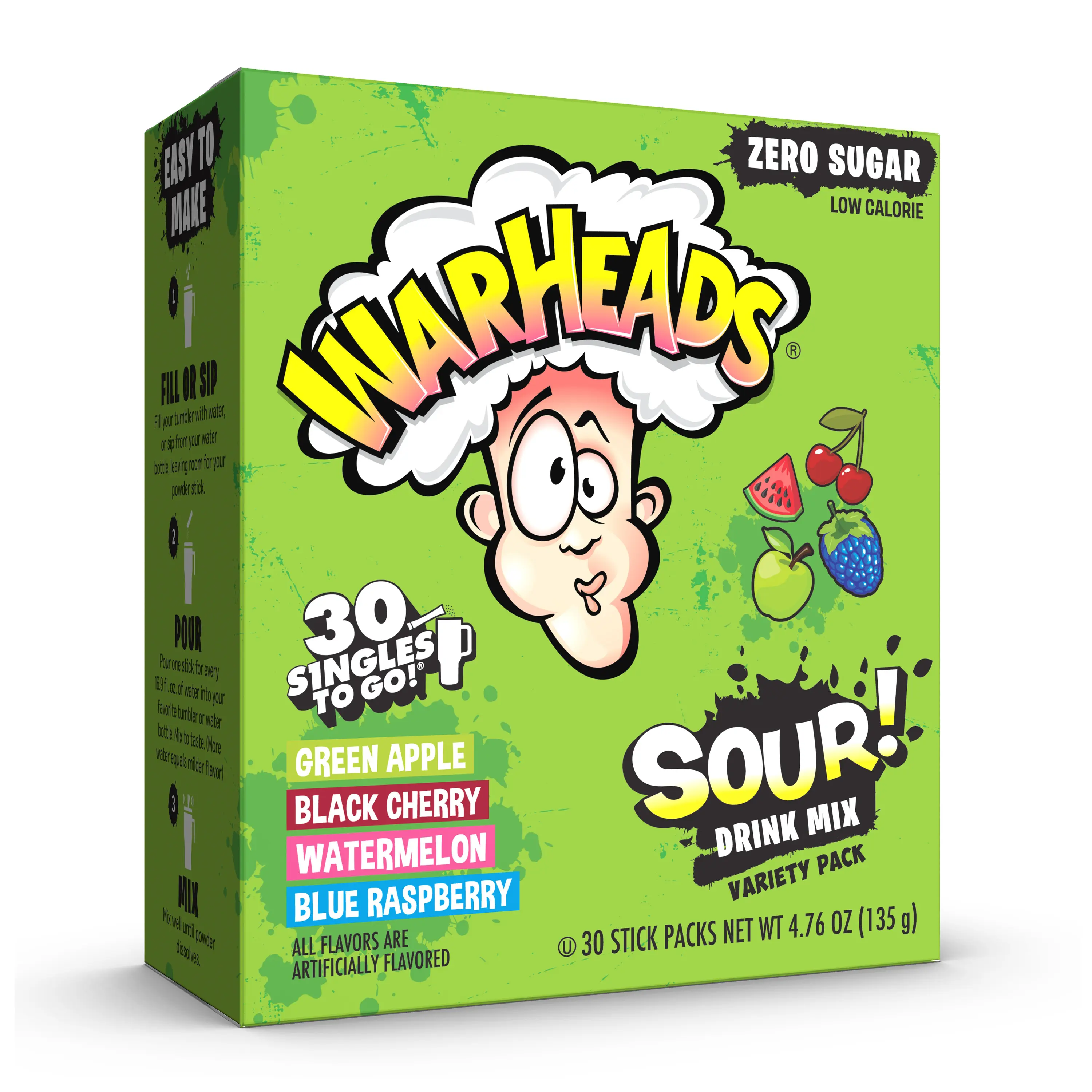 Warheads 30ct Sugar-Free Singles To Go! Sour Drink Mix Warheads 30ct Sugar-Free Singles To Go! Sour Drink Mix