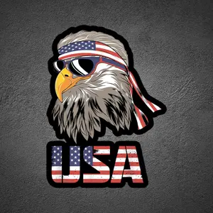 USA Bald Eagle Decal, American Flag Sticker, Waterproof Decal for Car/Truck Windows, Water Bottles, Hard Hats, Tool Boxes, Laptops