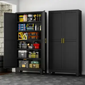75.2" Tall Metal Kitchen Pantry Storage Cabinet with 2 Doors and 5 Adjustable Shelves – Kitchen Cabinet with Gold Handles for Kitchen, Bathroom, Dining Room, Living Room